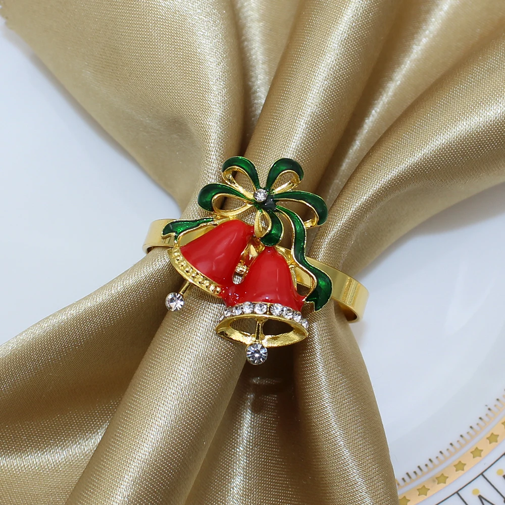 20Pcs Christmas Gold Napkin Rings Xmas Tree Bell Candy Cane Napkin Holders for Christmas Themed Holiday Party Wedding Table Deco