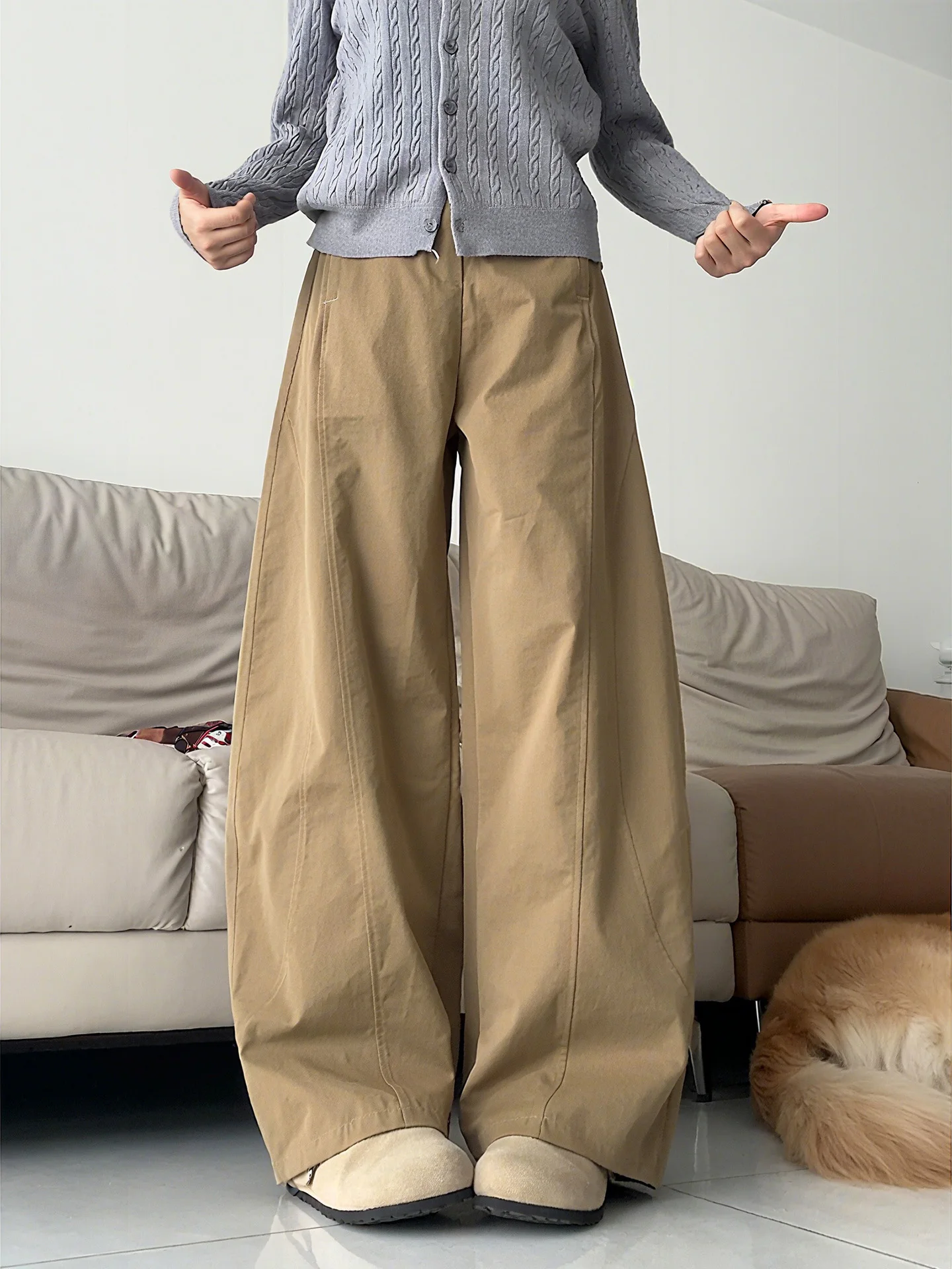 

Khaki Wide Leg Knife Pants Men's Loose Straight Loose Slimming Workwear Trousers Autumn American Lazy Feelings Casual Pants