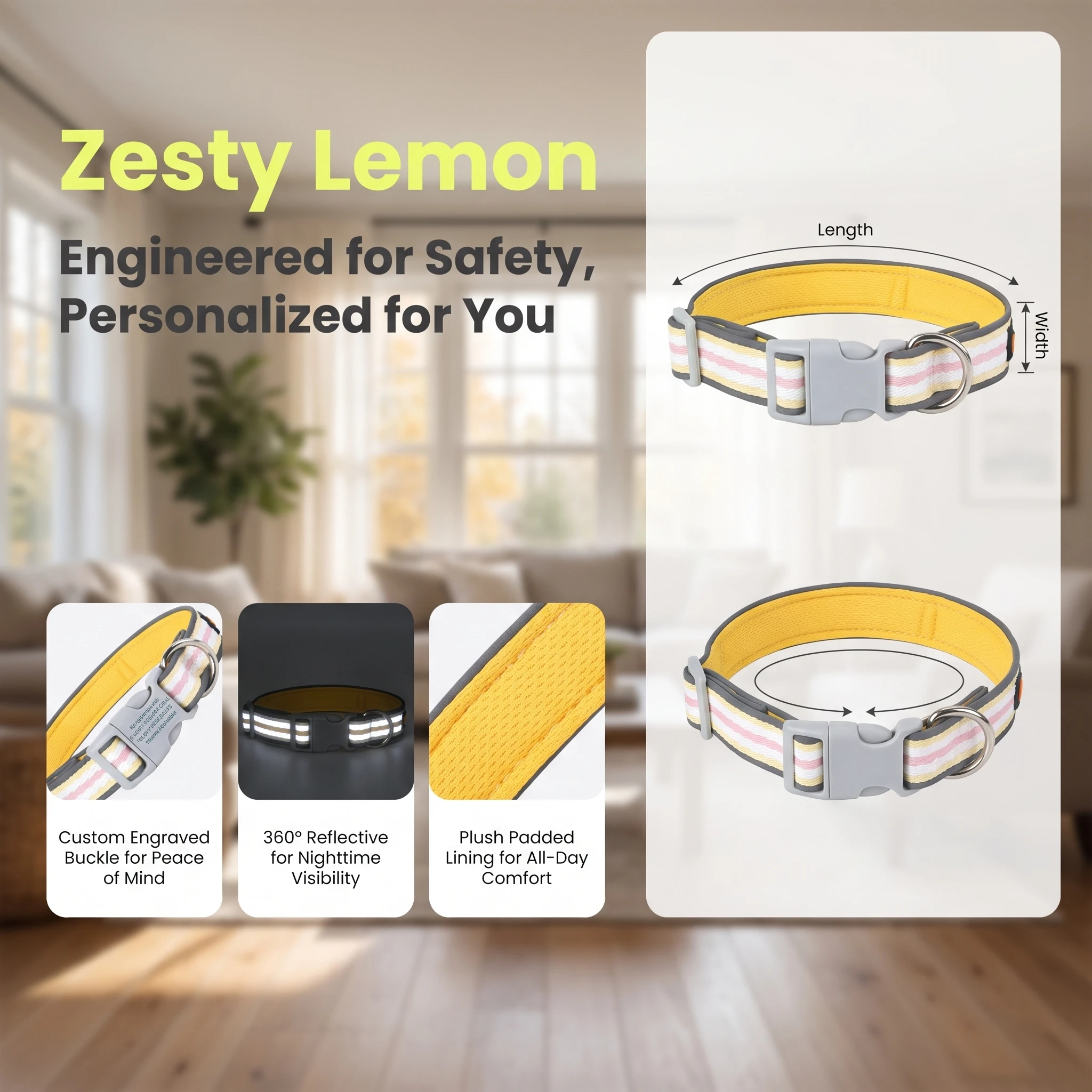 Reflective Custom ID Collar for Dogs - Durable Soft Padded Puppy Collar with Free Engraving for Small Medium Large Dogs