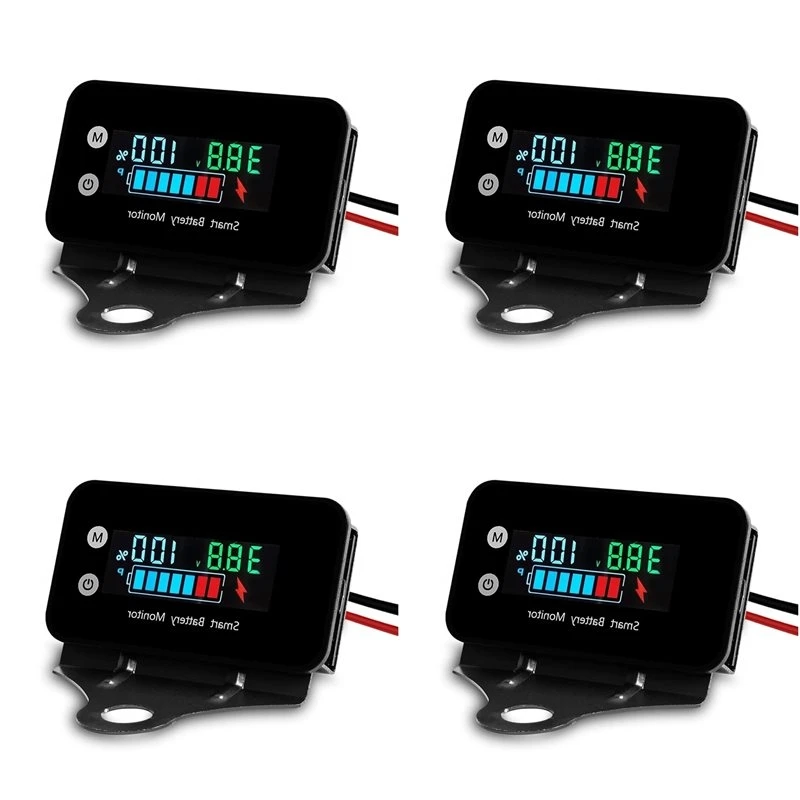 4X IPX7 Waterproof Battery Monitor With Bracket 7-100V,Car Motorcycle Golf Cart Battery Meter Buzzer Alarm & Temperature
