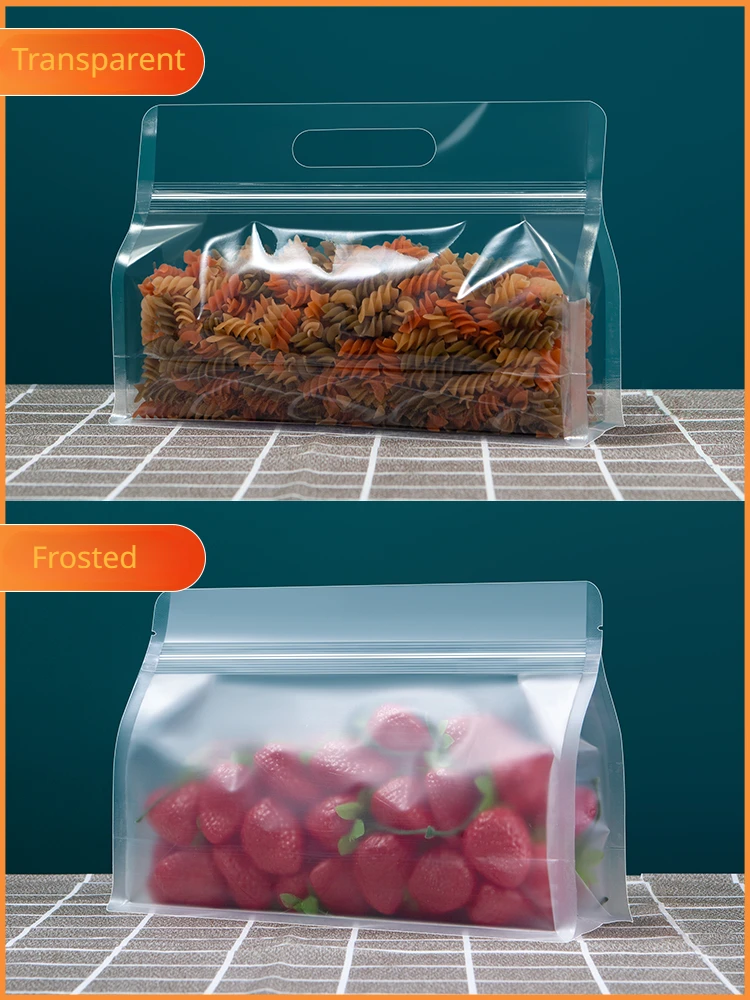 50pcs Food Packaging Ziplock Bags Transparent Frosted with Handle Stand Up Sealed for Candy Nuts Storage Reusable Pouch