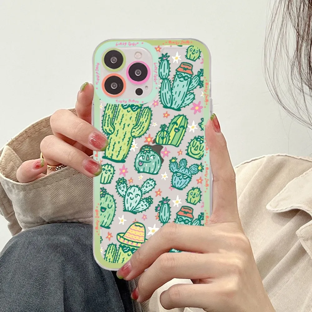 Cartoon art summer Cactus Phone Case For iPhone 15 14 13 12 11 Pro Max XS X XR Mini Protective Cover