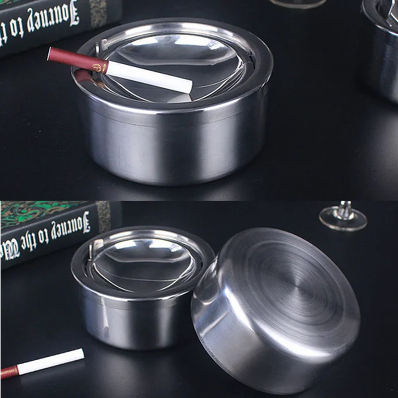 Portable Stainless Steel Windproof Ashtray Rotating Black Sticky Skin Model Rotating Ordinary Cigarette Ashtray Push Smoking Set