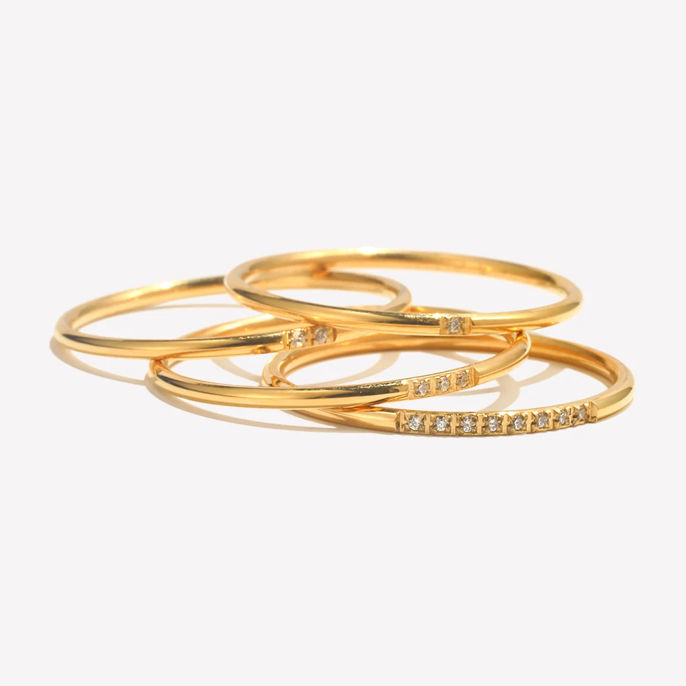 E.B.belle 2024 New Minimalist 316L Stainless Steel 18k Gold Plated One Two Three AAA Zircon Paved Gold Rings for Women