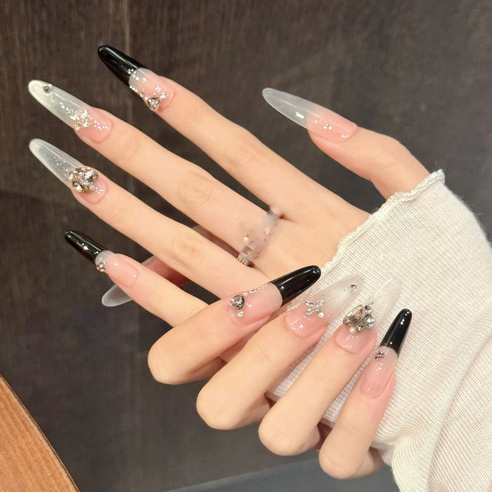 10 قطعة ضوء اليدوية الفاخرة الصحافة على الأظافر لطيف عين القط الأظافر كاذبة يمكن ارتداؤها الساحرة K9 الماس ديكور الفرنسية الأظافر وهمية تلميح #5