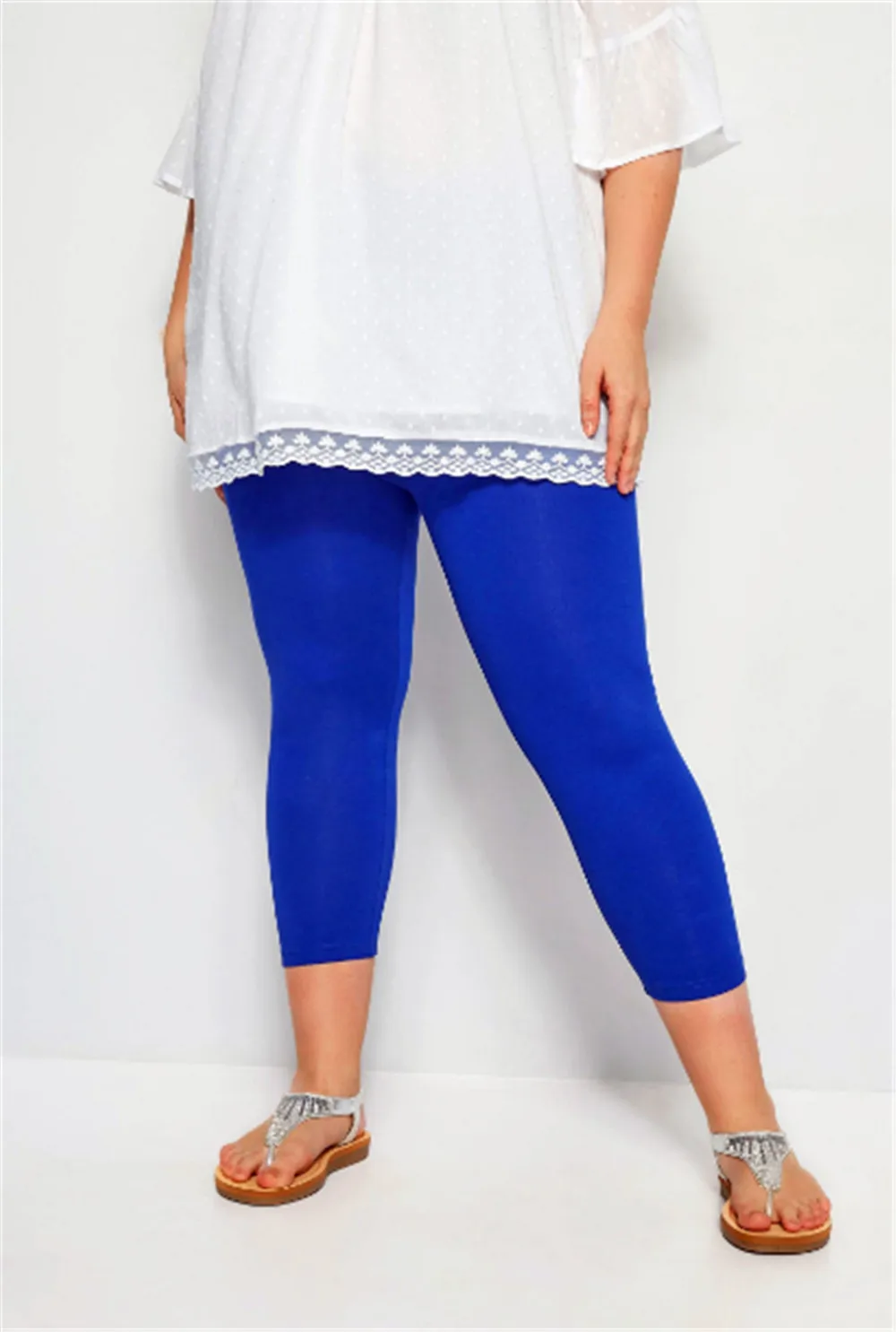 Plus Size Curve Cropped Leggings Ultra Strech White Blue Orange Black Stretchy Work Out Leggings 2X 3X