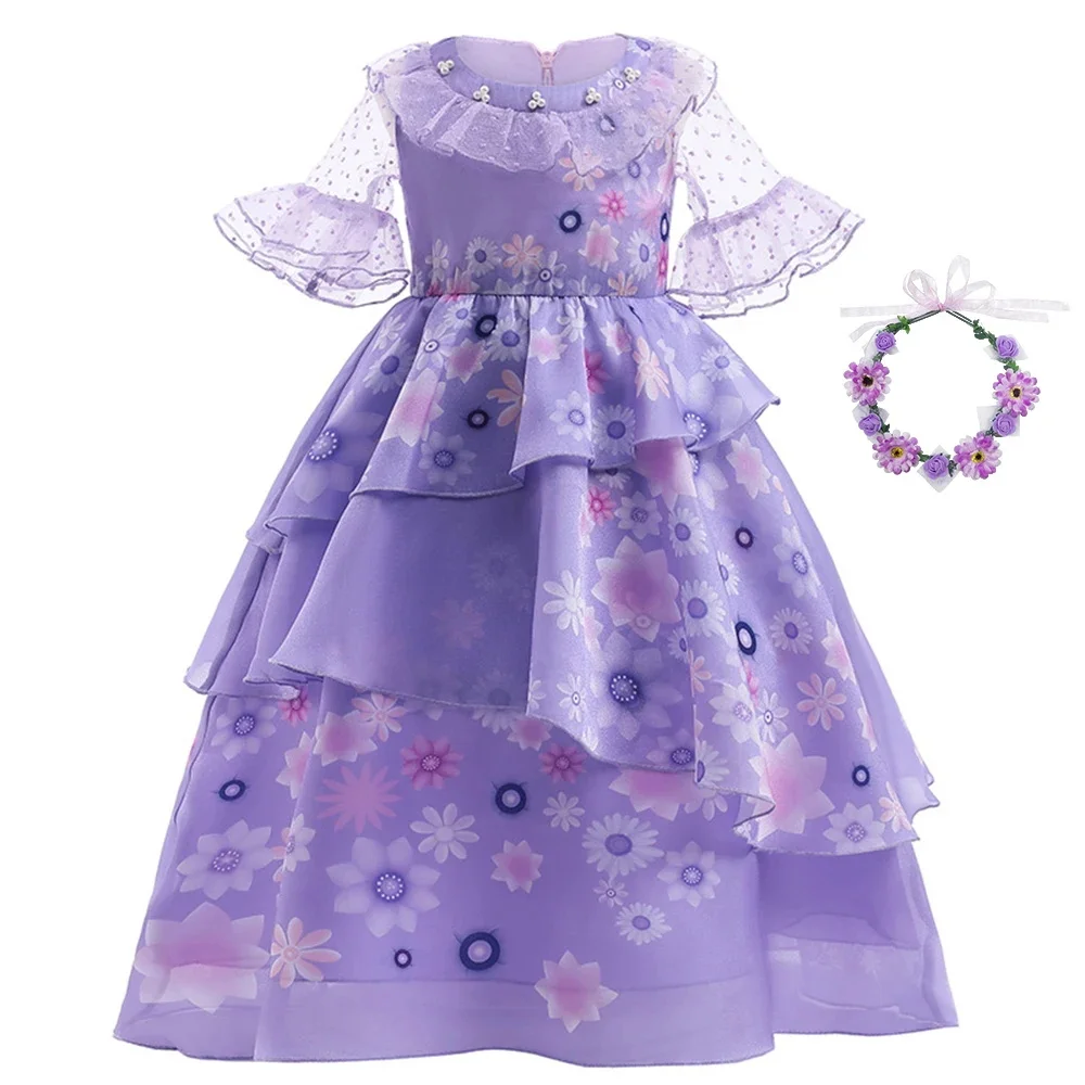 

Baby Girls Disguise Ball Dress Up Children's Flower Elf Cosplay Costume Kids Carnival Party Floral Princess Dresses With Garland