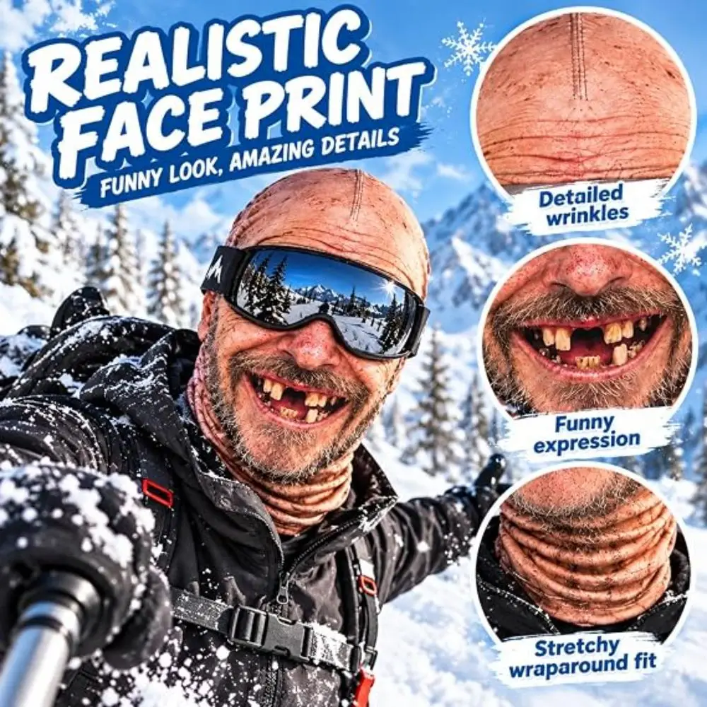 3D Face Printed Old Man Balaclava White Mustache Full Coverage Face Mask Stretch Breathable Eye Hole Funny Ski Mask