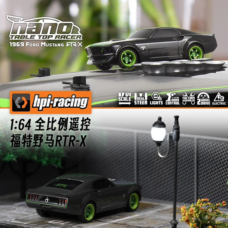 Hpi 1/64 1969 Ford Mustang Nano Drift Car Rc Car Simular Electric Flat Running Mini coche de Control remoto de escritorio