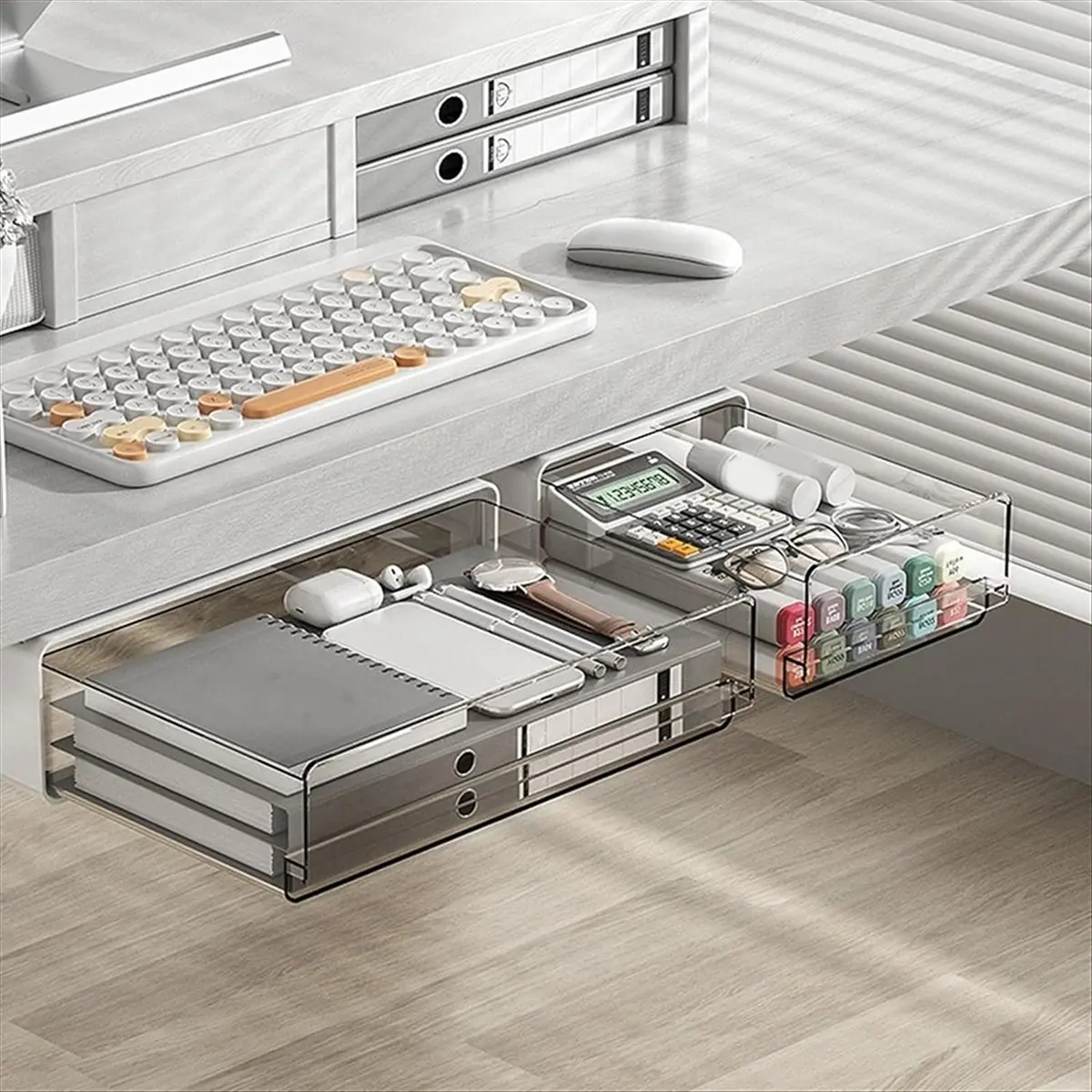 [N84R] Paper Plate Holder, Under Cabinet Drawer Organizer, Plastic Storage Organizer for Kitchen Cabinet, Cabinet Accessories-B