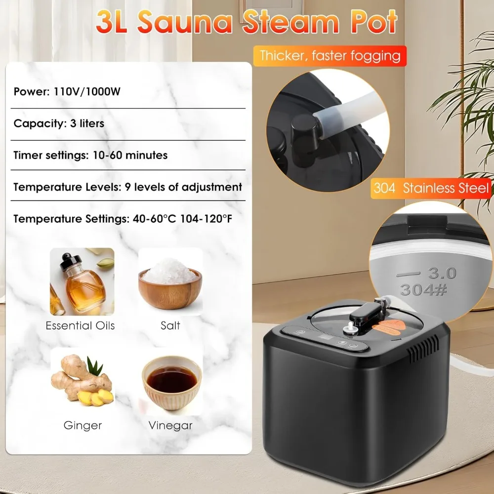 กล่องซาวน่าแบบพกพา,ซาวน่าแบบพกพา 3L 1000W Steamer,รีโมทคอนโทรล,เก้าอี้พับ,บ้านซาวน่าเต็นท์สําหรับยิมโยคะ,พิลาทิส