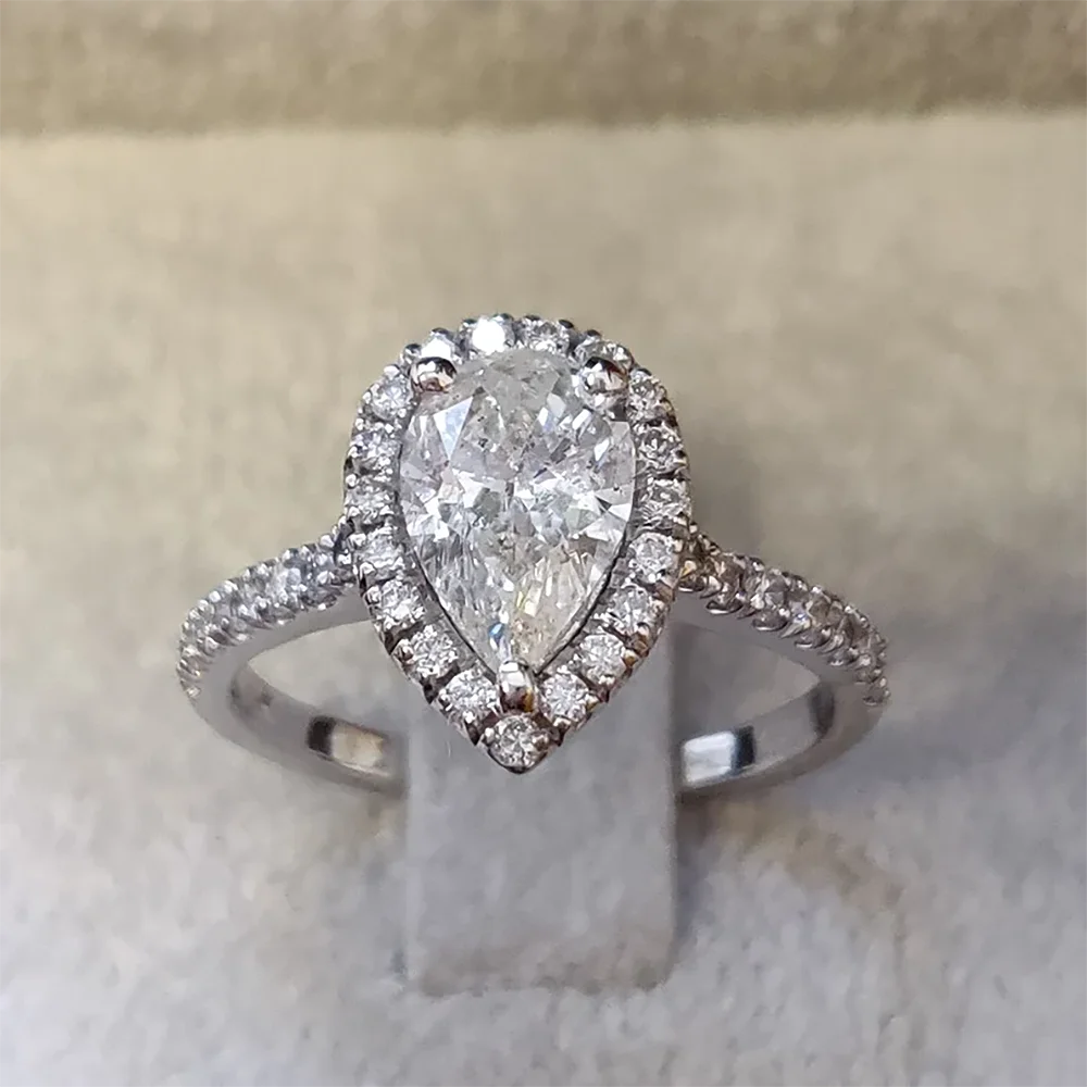 1/2/3/4Carat Waterdrop Moissanite Engagement Ring with GRA 925 Sterling Silver Pear Cut Halo Diamond Wedding Band for Women