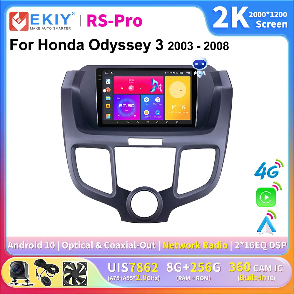 

EKIY 2K Screen CarPlay Car Radio For Honda Odyssey 3 RL3 RL4 2003-2008 Android Auto Multimedia GPS Player 2 Din Autoradio Stereo