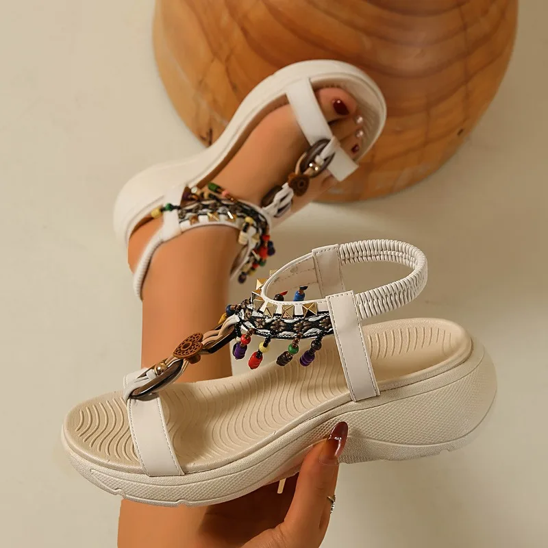 

New Bohemian Style Womens Platform Sandals Luxurious Round Toe Open-Toe Casual Shoes2026 Summer Slip-on Outdoor Vacation Sandals