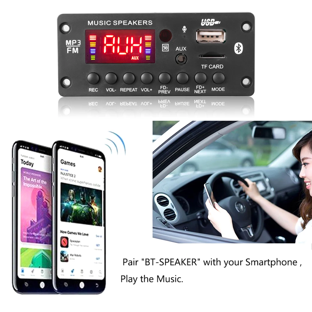 12V Color Screen MP3 Decoder Board Car MP3 Lossless Music Audio Player Wireless Bluetooth MP3 Decoder Board FM Radio Module