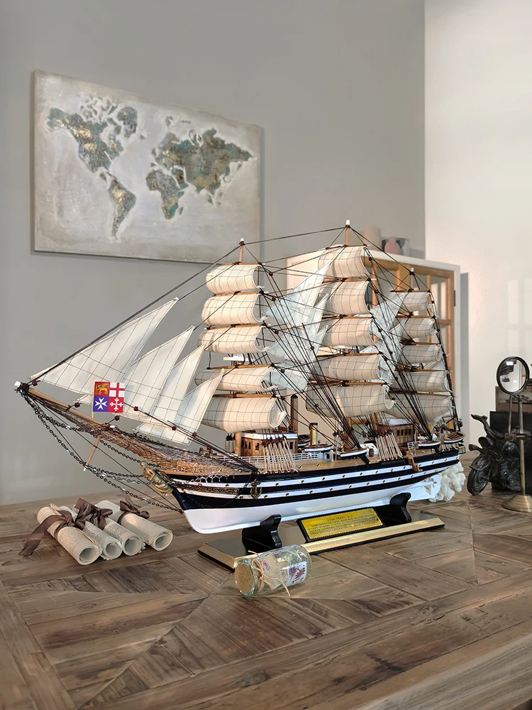 Smooth sailing, wooden sailboat model decoration, large simulation, solid wood boat, finished craft, ship opening, housewarming