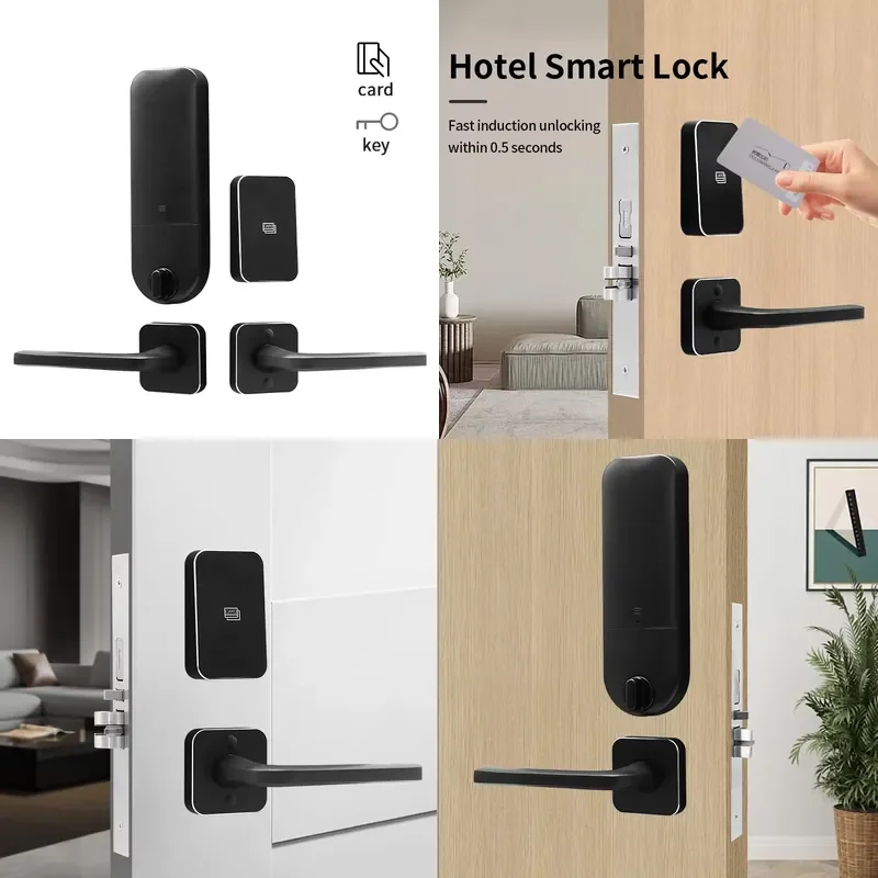 Hotel Room Door Split Black Smart IC Card Unlock Hidden Mechanical Keyhole With Intelligent Alarm System