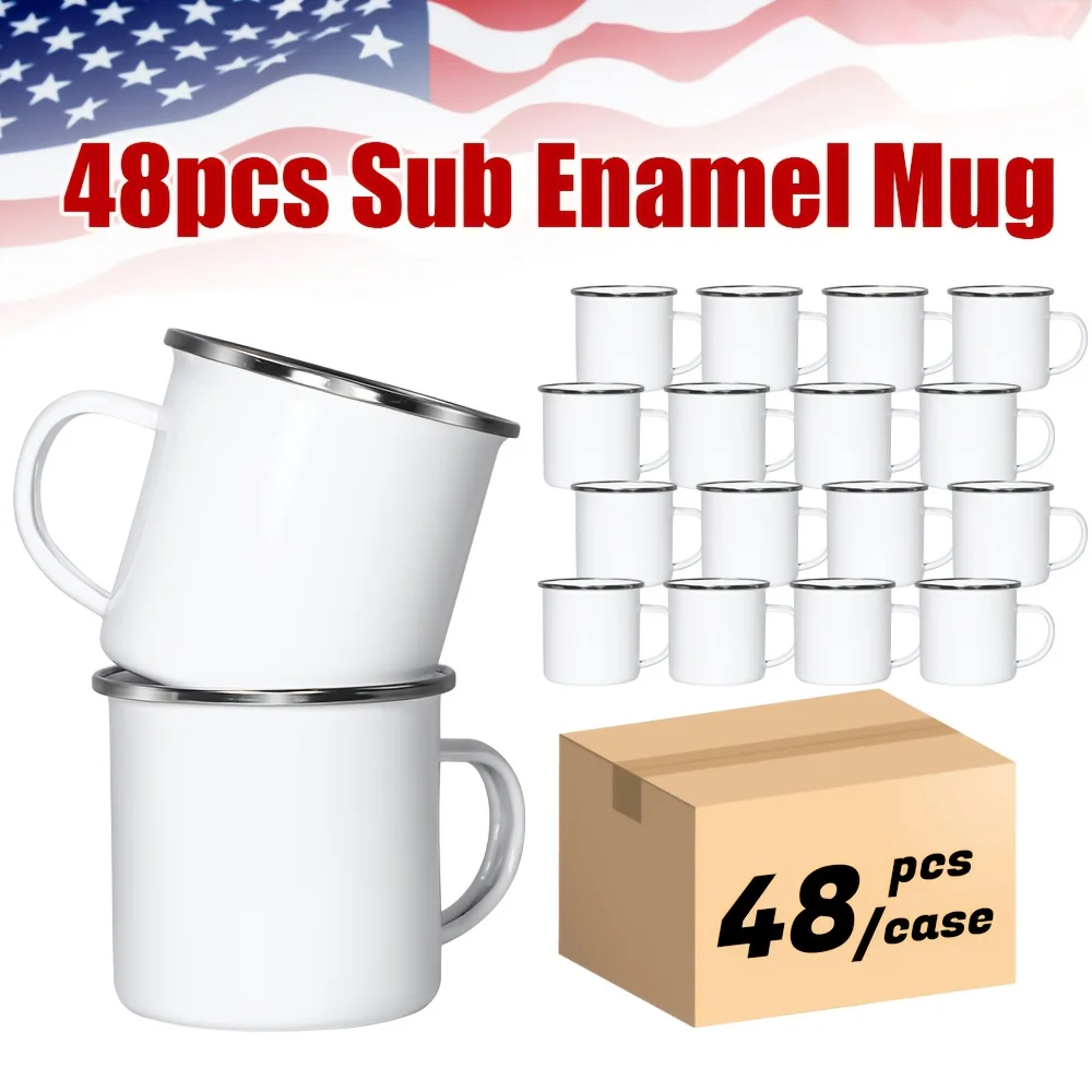 

48pcs 11.83oz Sublimation White Enamel Handle Mug, Perfect For Kitchen, For Outdoor, Gym, Hiking, Cycling Or Picnic. Blank P[roducts Can Be DIY, Gift Kitchen Items Wedding Decorations