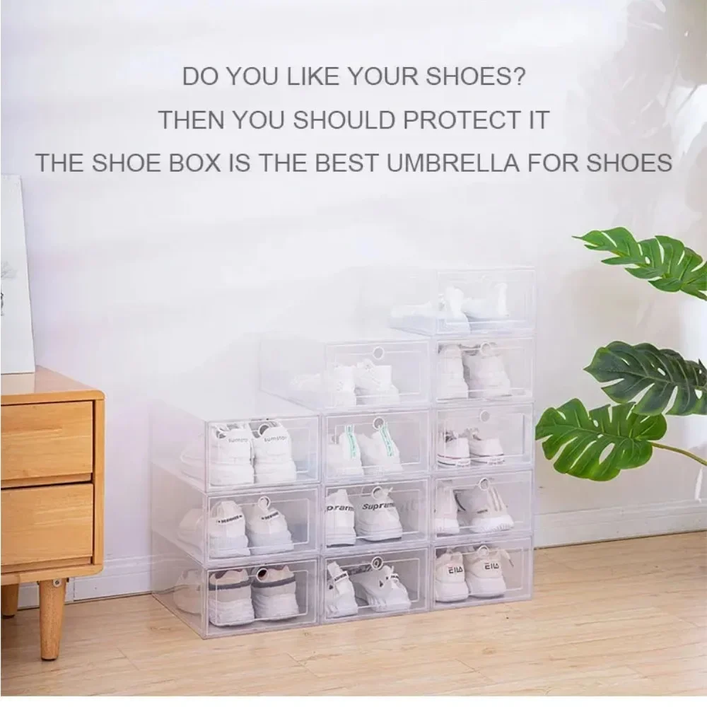 6pcs Transparent Shoes Box Fold Storage Shoes Case Stackable Shoe Organizer Home Dust-proof Moisture-proof Shoe Storage Case