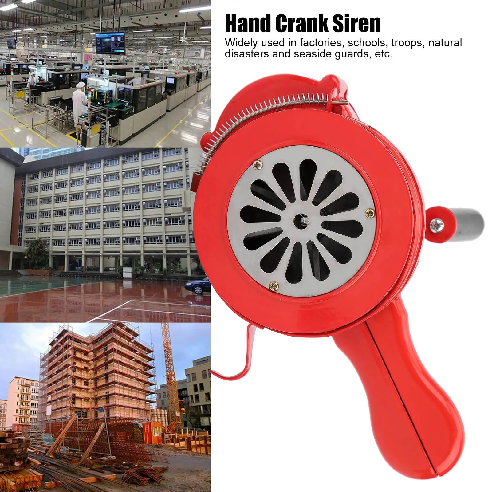

Manual 120DB Alarm, Hand Crank Siren Red Portable Manual Operated Alarm for Schools Troops Alarming 120DB