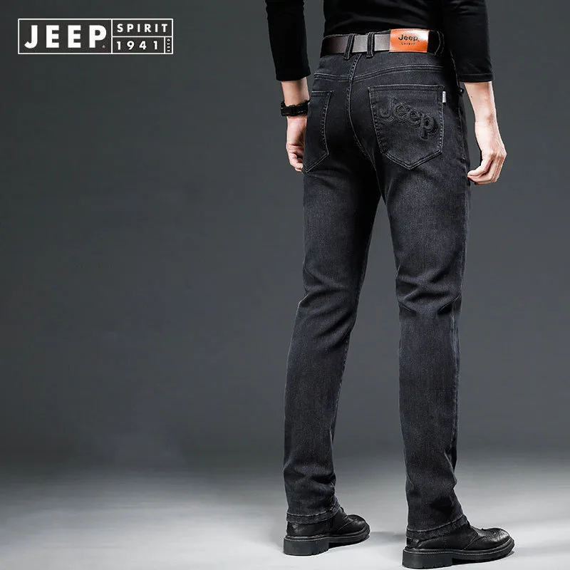 JEEP SPIRIT autunno e inverno jeans da uomo pantaloni larghi dritti in denim da lavoro pantaloni casual elastici comodi e traspiranti slim