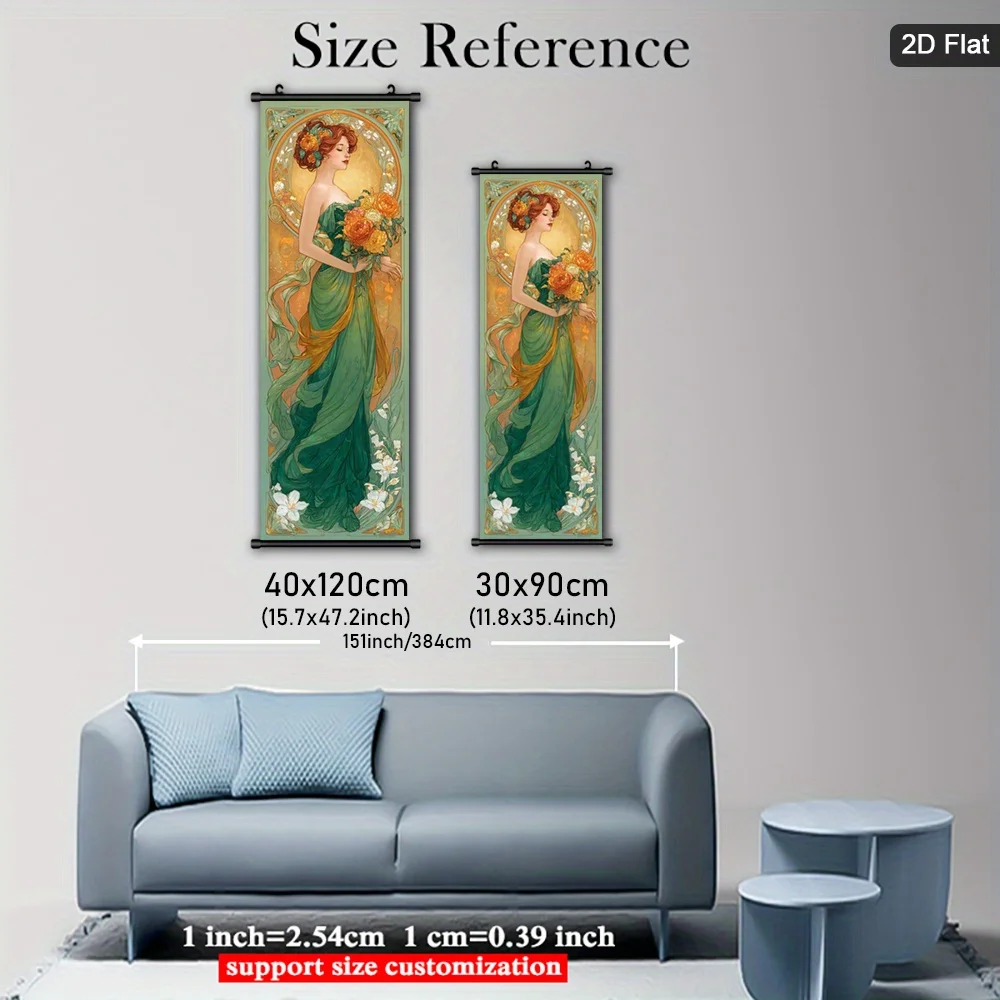VIKAMA Vintage Elegant Woman Canvas Wall Art Classic Scroll Poster Romantic Decor Living Room with Hook Classic Wall Art