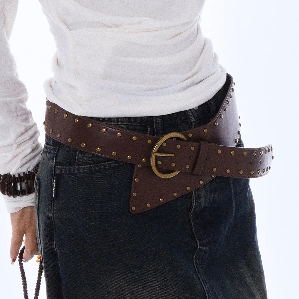 Western Cowboy Cowgirl Corset Leather belt for Women Punk Gothic decorative Wild Waistband Female women\'s retro rivet wide belt