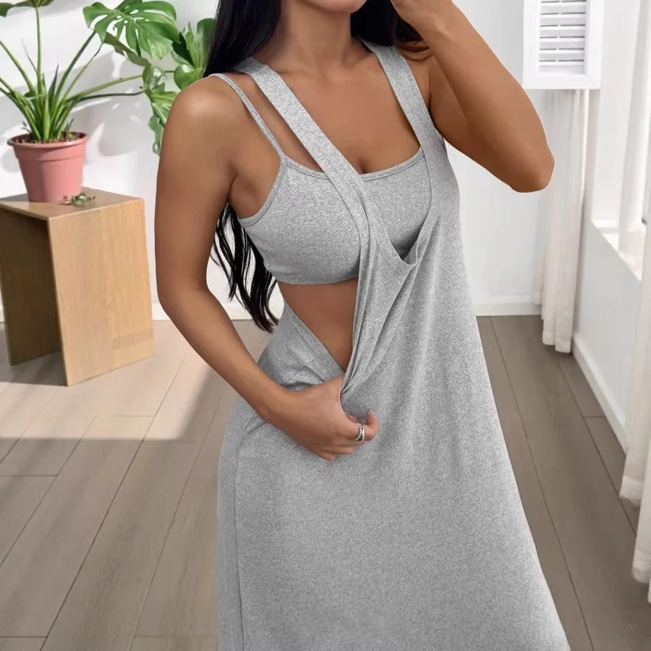 

2026 European and American Summer New Style Personalized Two piece Set Solid Color Dress