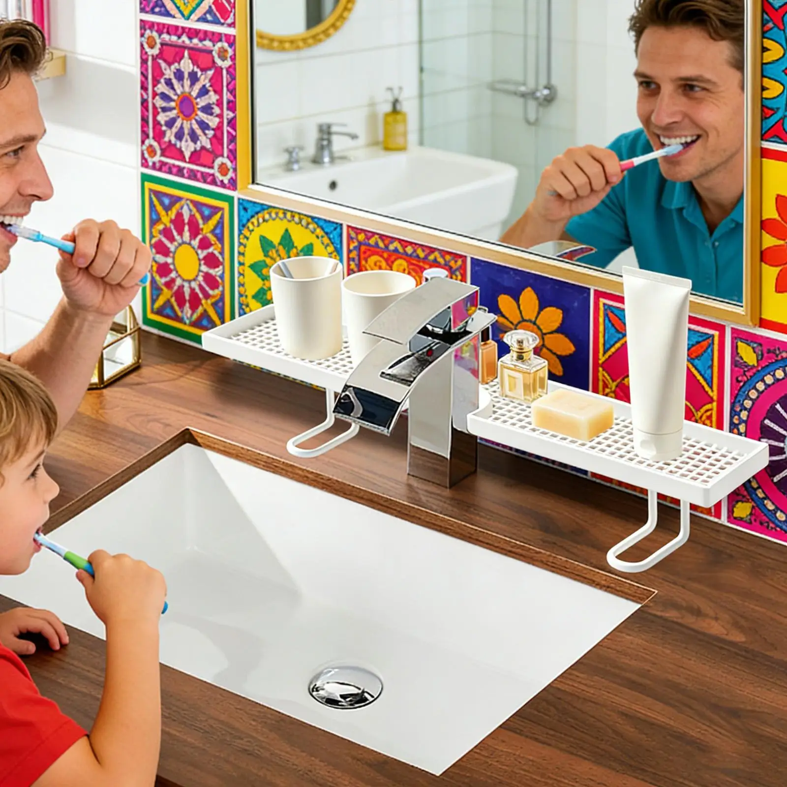 Bathroom Counter Organizer No Drilling Floating Easy Drainage Display Rack Bathroom Counter Shelves for Countertop Counter Home