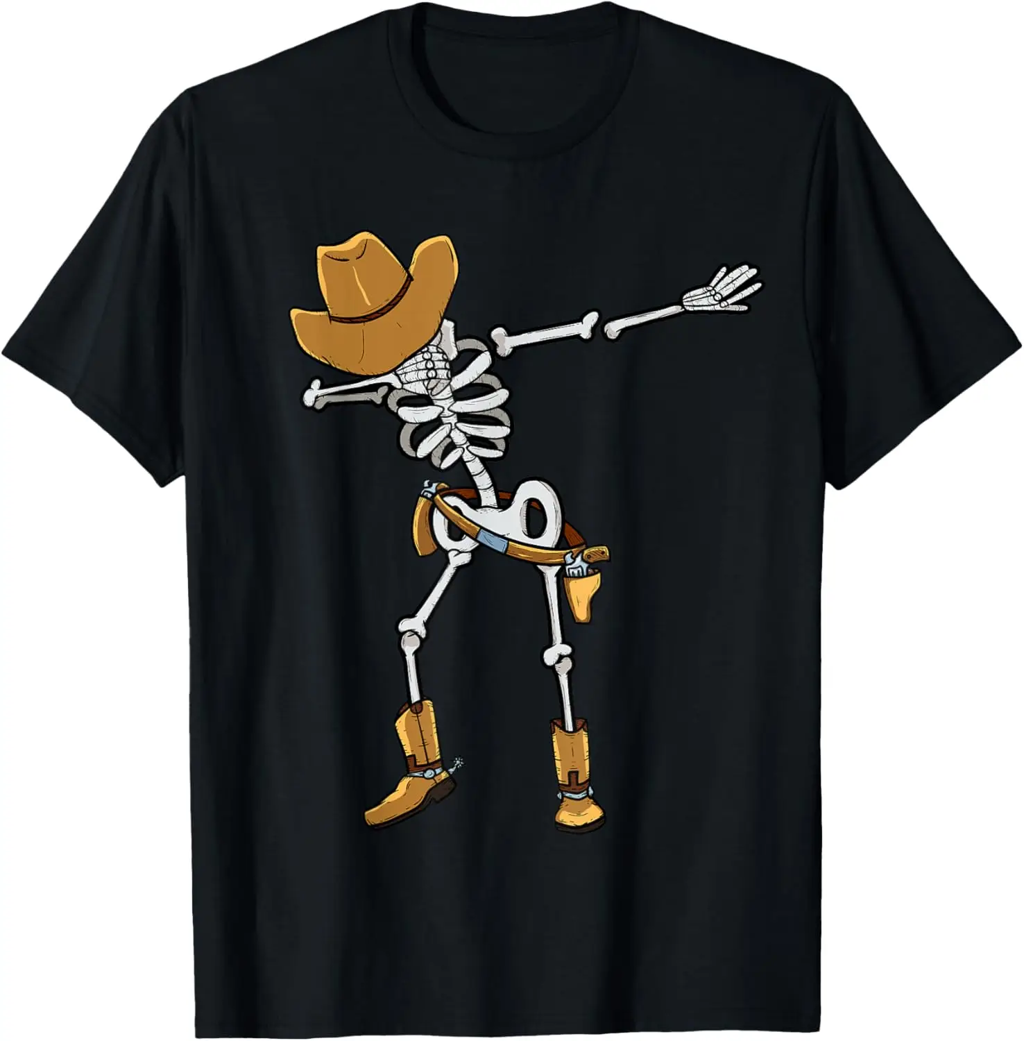 Dabbing Skeleton Cowboy Hat Halloween Jolly Roger For Boys T-Shirt