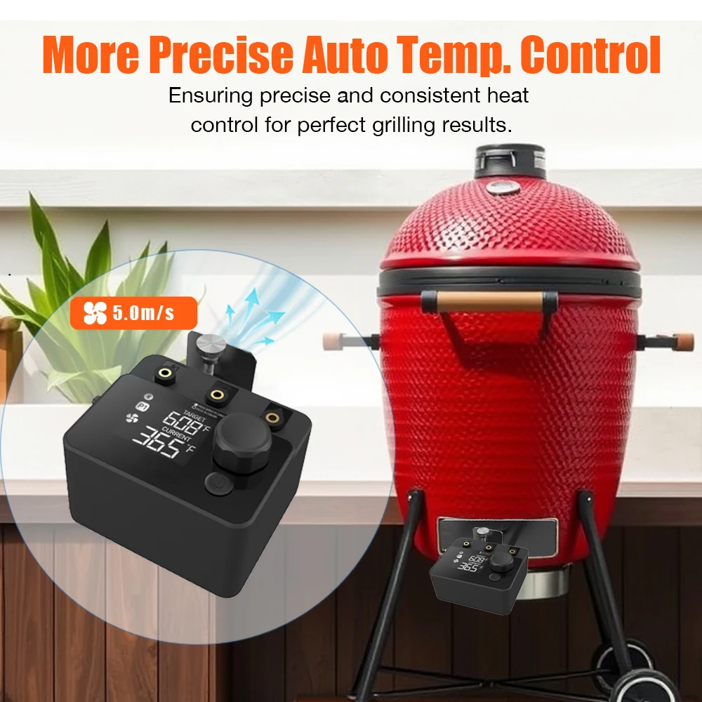 سماعة لاسلكية تعمل بالبلوتوث ميزان حرارة اللحوم PID BBQ جهاز تحكم بالمروحة التحكم في درجة الحرارة لفرن المدخن كامادو