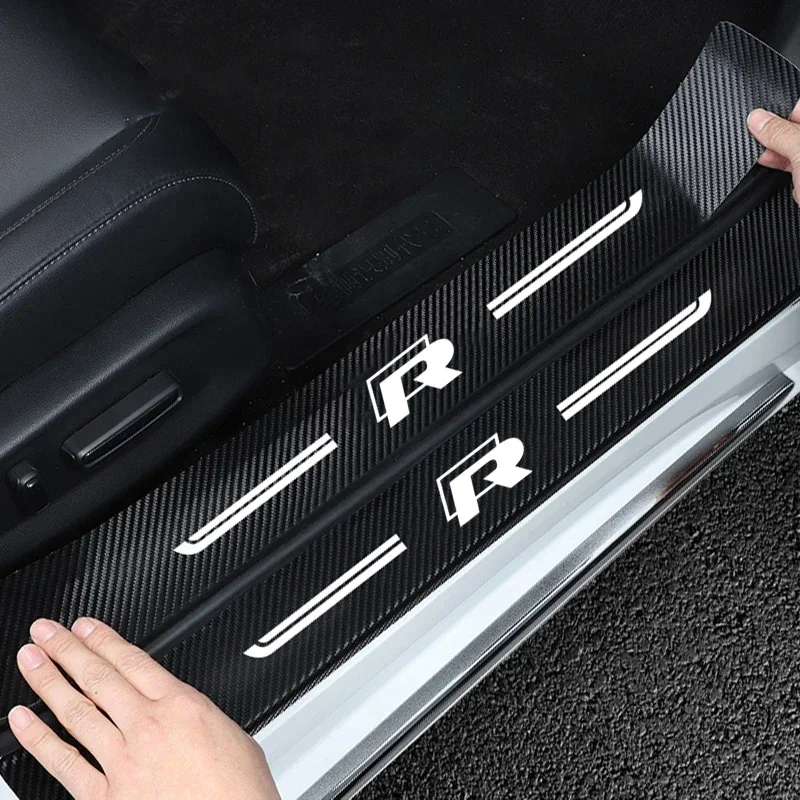 Car Trunk Door Entry Guard Decals for Volkswagen VW R Line Rline POLO Golf Jetta Door Sill Stickers Carbon Fiber Protective Trim