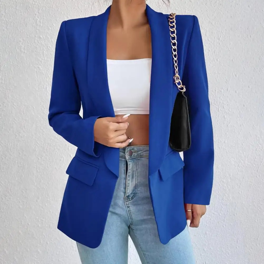 Comfortable Suit Jacket Elegant Lapel Suit Coat for Women Stylish Open Front Business Outwear Solid Color Loose Fit for Work