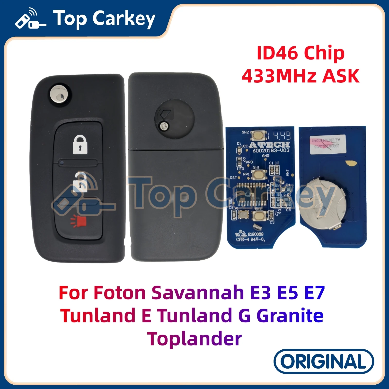 

Дистанционный брелок TopCarkey OEM 46 чипов 433 МГц для Foton Savannah E3 E5 E7 Tunland E Tunland G Granite Toplander