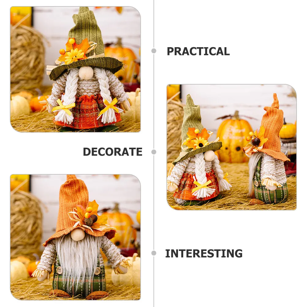 2pcs PP Cotton Gravel Gnome Ornament – Cute Fall Harvest Thanksgiving Decor for Table, Sofa, Bed & Party Centerpiece