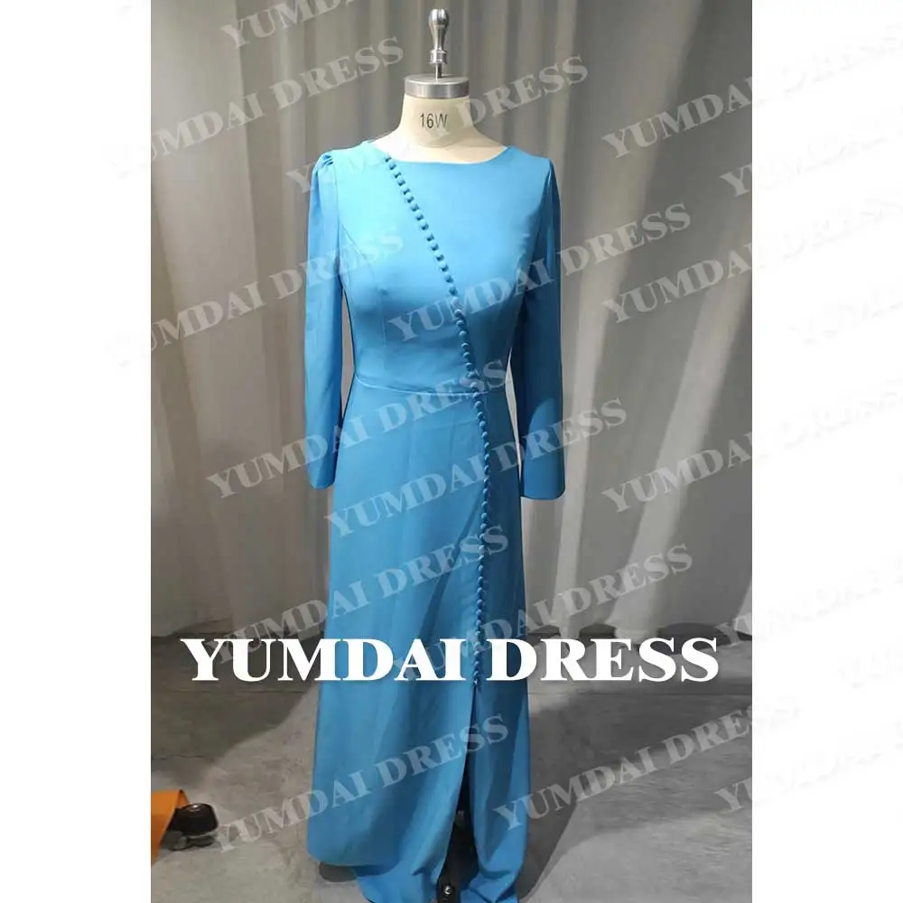 YUMDAI Gorgeous Lake Blue Saudi Arabia Long Sleeve Evening Dress Bride Wedding Dress Guest Ball Formal Occasion Gown Mom Dress