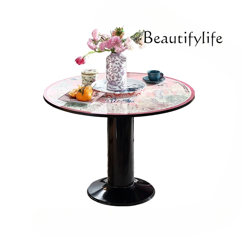 X35 Chinese Retro Round Dining Table Art Living Room Home Dining Table French Painted Leisure Table 1 Meter