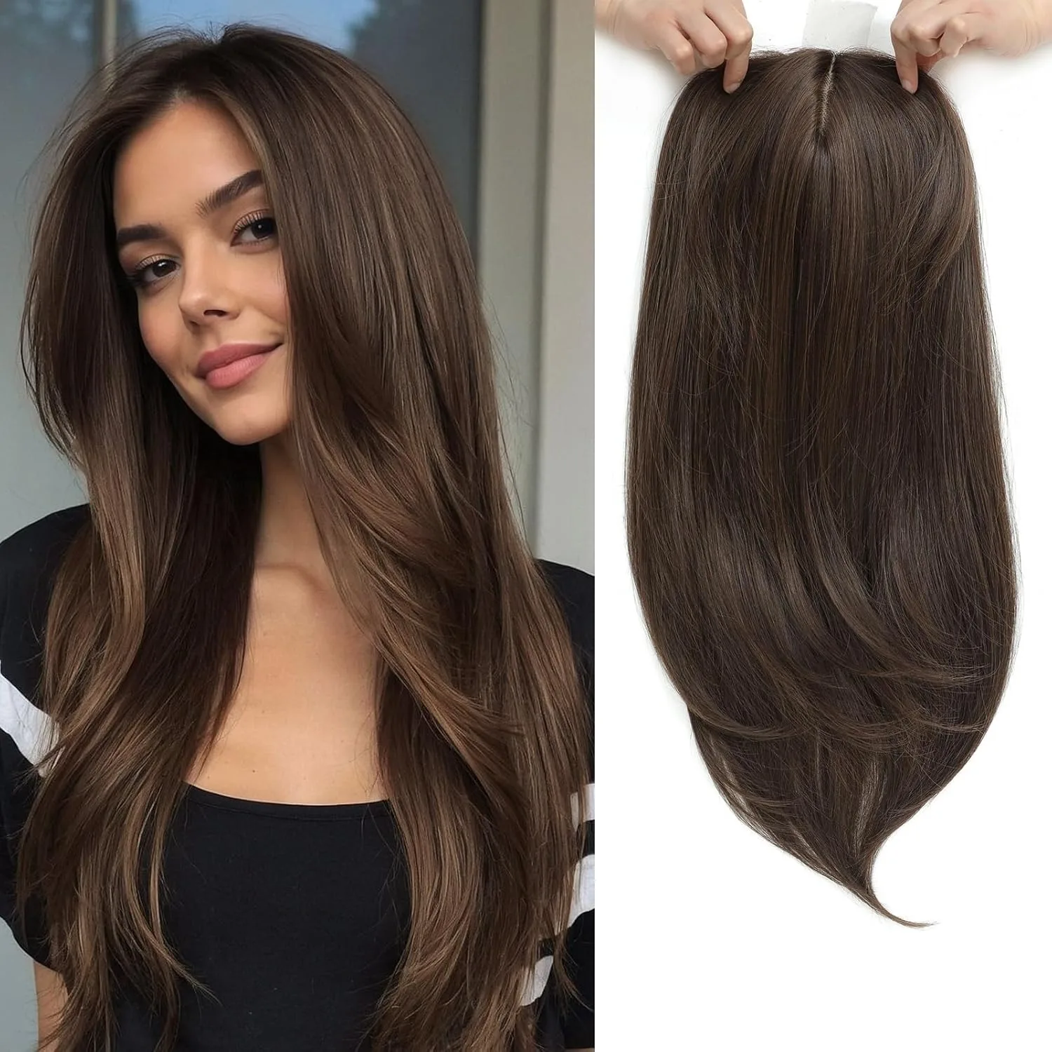 

6.5x6.5 Large Coverage 360 Hair Topper With Bangs For Women Synthetic Hair Pieces Realistic Scalp 22 Inch Wiglets Add Hair