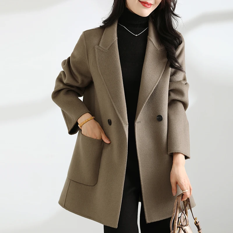 Autumn And Winter New Temperament Double-Sided Cashmere Coat Women\'s Short Pocket 100% Pure Wool Coat