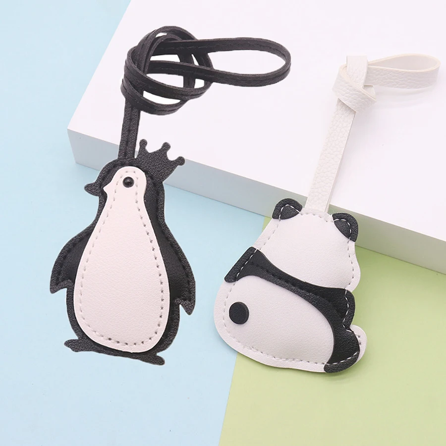 Lindo pingüino dijes colgantes hechos a mano dibujos animados Animal Panda llavero de cuero para mujeres niños joyería de fiesta de cumpleaños