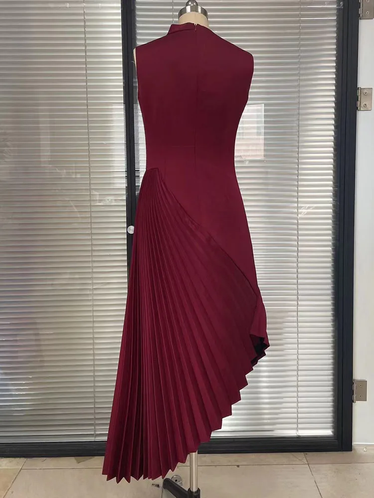 VKBN-Evening Dresses for Women, Casual Off the Shoulder, Sleeveless O-Neck, Red Banquet Folds, Wedding Dresses for Female, New