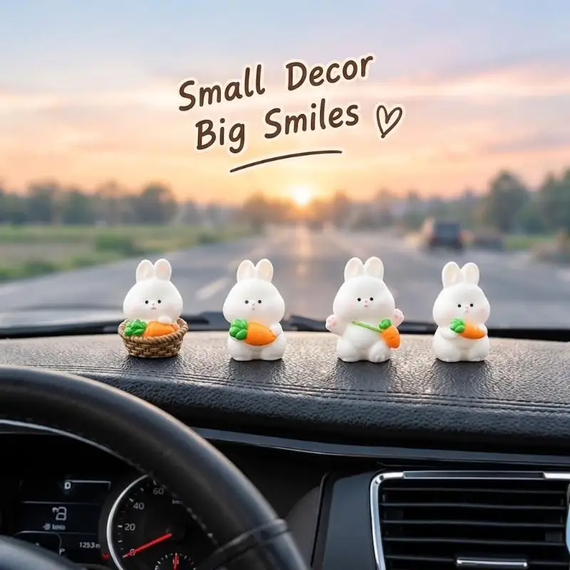 Car Dashboard Ornament 8 Pack Cute Cartoon Rabbit Non-Slip Center Console Decor Fit for All Car Display Screens