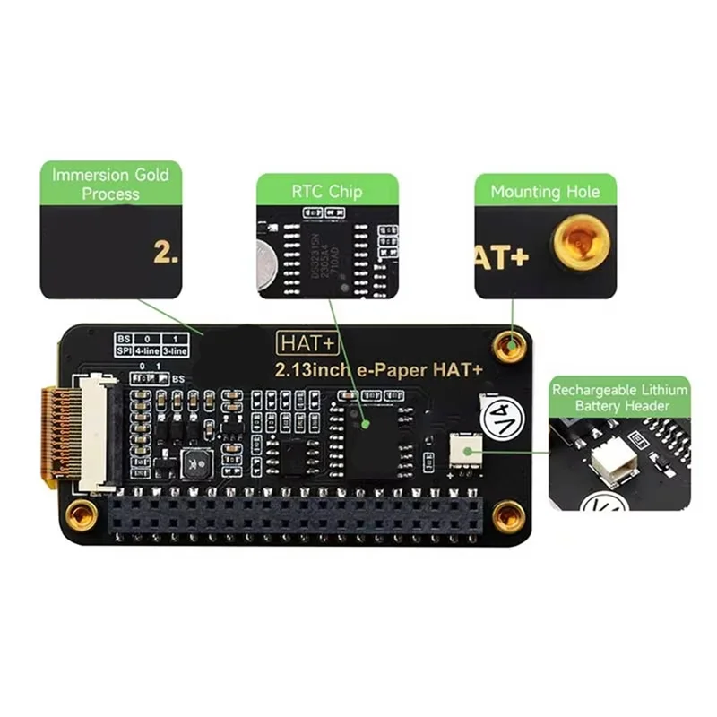 -ABAB 2.13Inch E Paper HAT+ Black-White SPI 250X122 Pixels E-Ink For Raspberry Pi 5/4B/Zero/Zero W /Jetson Nano /Sunrise X3 Pi