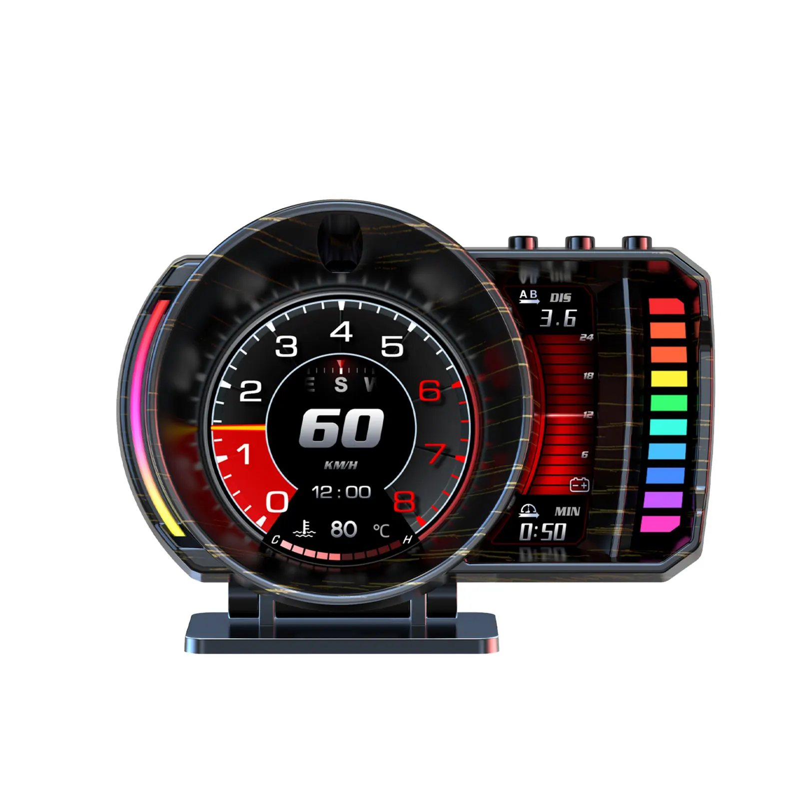 OBD2 & GPS RGB HUD Head up Display with Gesture Recognition Multiple Themes Speed RPM Clock Temp Compass Turbo Gauge for Cars