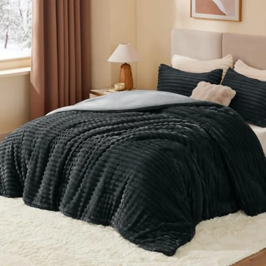 Fleece Comforter Set -Super Soft and Warm Fluffy Bedding, Luxury Fuzzy Heavy Bed Set for Winter with 2 Pillow Cases