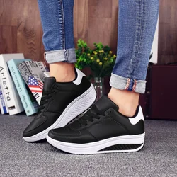 Women Black White High Platform Sports Shoes Sneakers with Platform Woman Trends Ladies Shake Cushioned Nurse Wedge Basket Casua