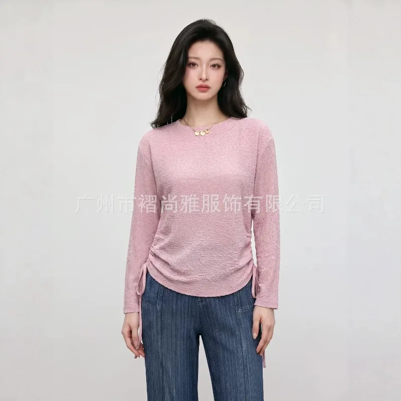 Miyake Pleated 2026 Autumn New Side Drawstring Pleated Solid Color Fashion Simple Casual Versatile Commuter Top for Women Pleat