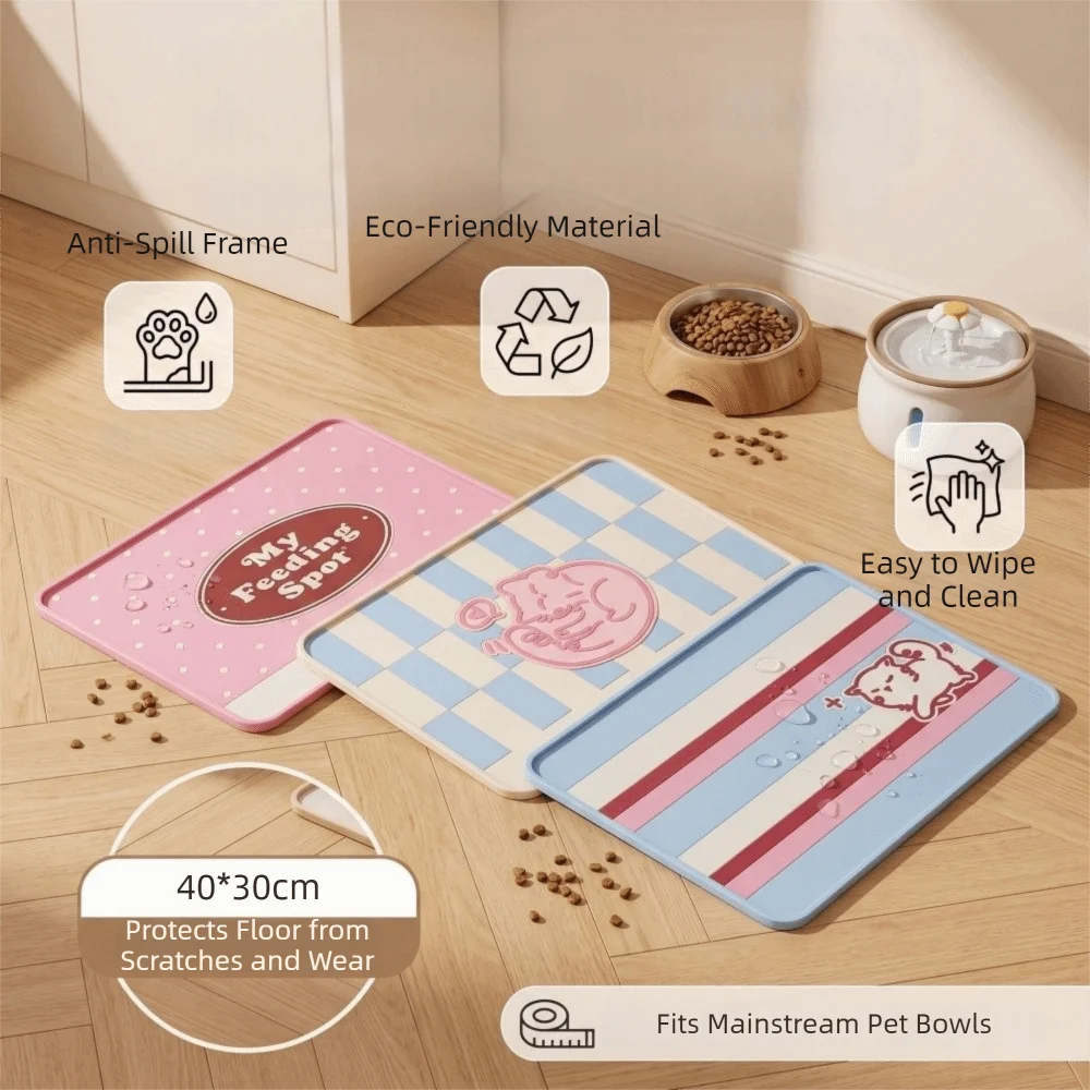Non-slip Pet Feeding Pad Anti-spill Waterproof Cat Drinking Feeding Mat Anti-fouling Folding Pet Placemat Pet Dining Area