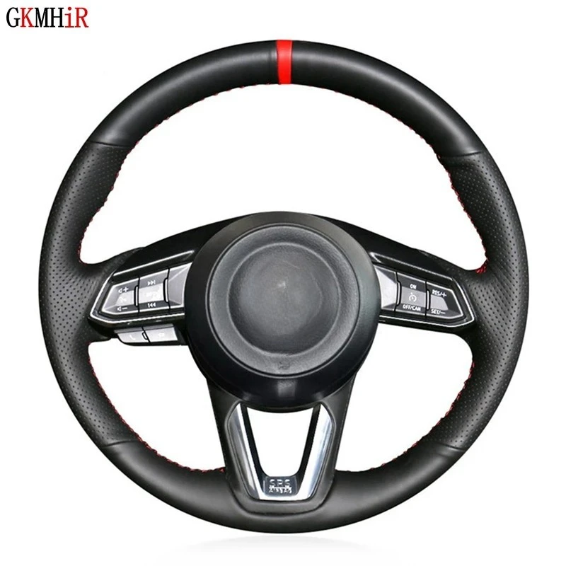 Car Steering Wheel Cover DIY Hand-stitched Non-slip Black Artificial Leather For Mazda 3 Axela Mazda 6 Atenza CX-3 2018-2019