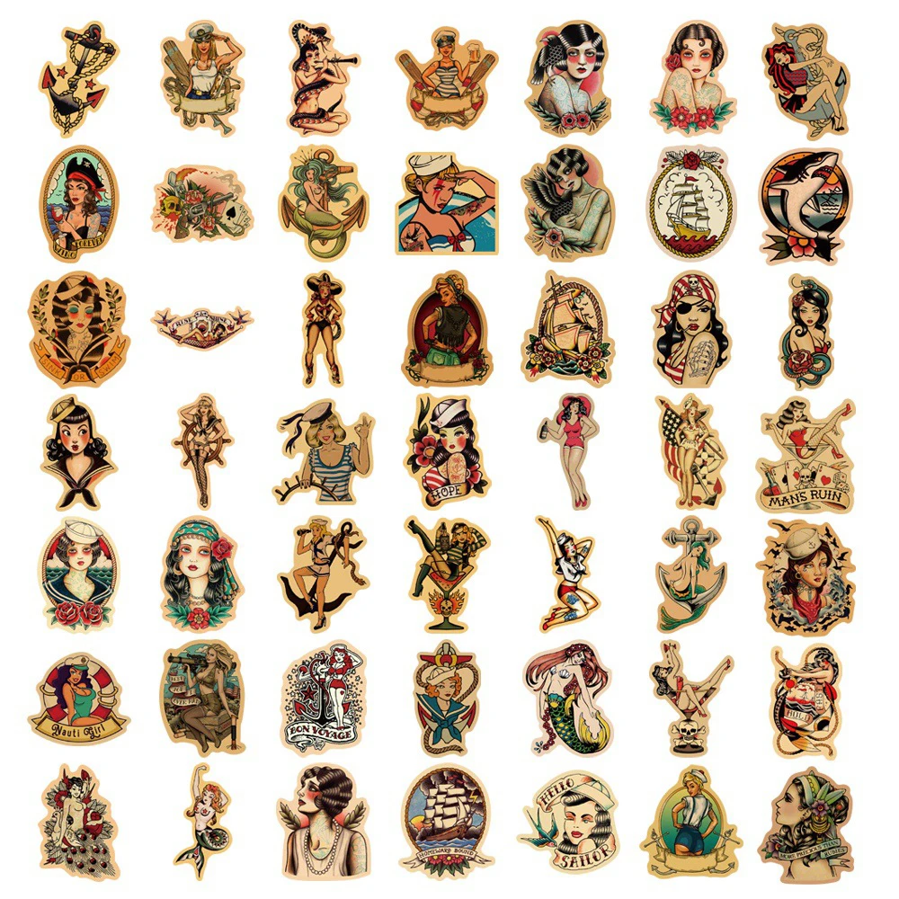 10/30/50/100pcs Vintage Old School Pin Up Girls Stickers Cool Cartoon Decals Skateboard Notebook Phone Graffiti Sticker Packing view 5